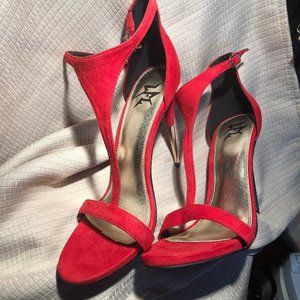 Lust For Life red pumps, ankle strap, 5" heel, 10